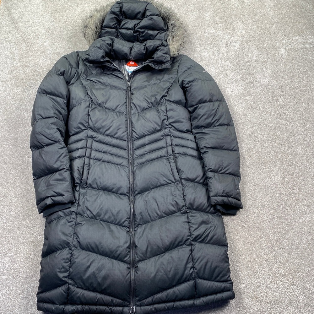 Columbia Puffer Parka Women S Black Omni-Heat Down Faux Fur Hood Snag
